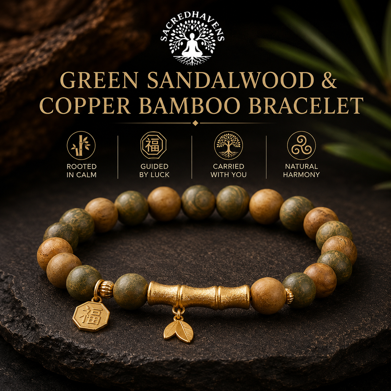 Green Sandalwood Bamboo Fu Bracelet