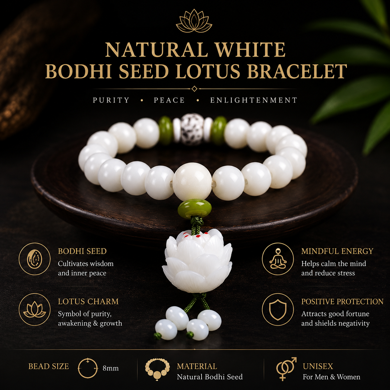 Natural White Bodhi Seed Lotus Bracelet