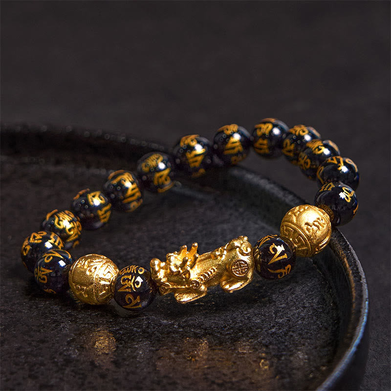 Black Obsidian Pixiu Om Mani Bracelet