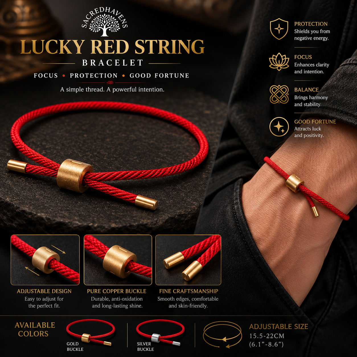 Minimalist Adjustable Red String Bracelet