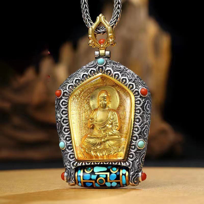 Rotatable Zodiac Guardian Buddha Dzi Pendant Necklace