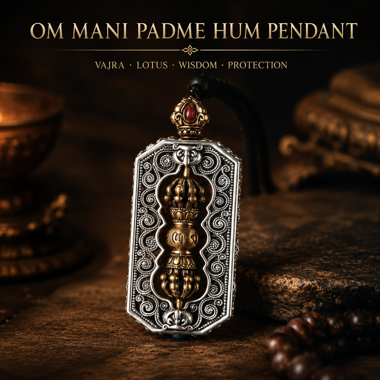 Rotatable Copper Om Mani Padme Hum Vajra Pendant Necklace