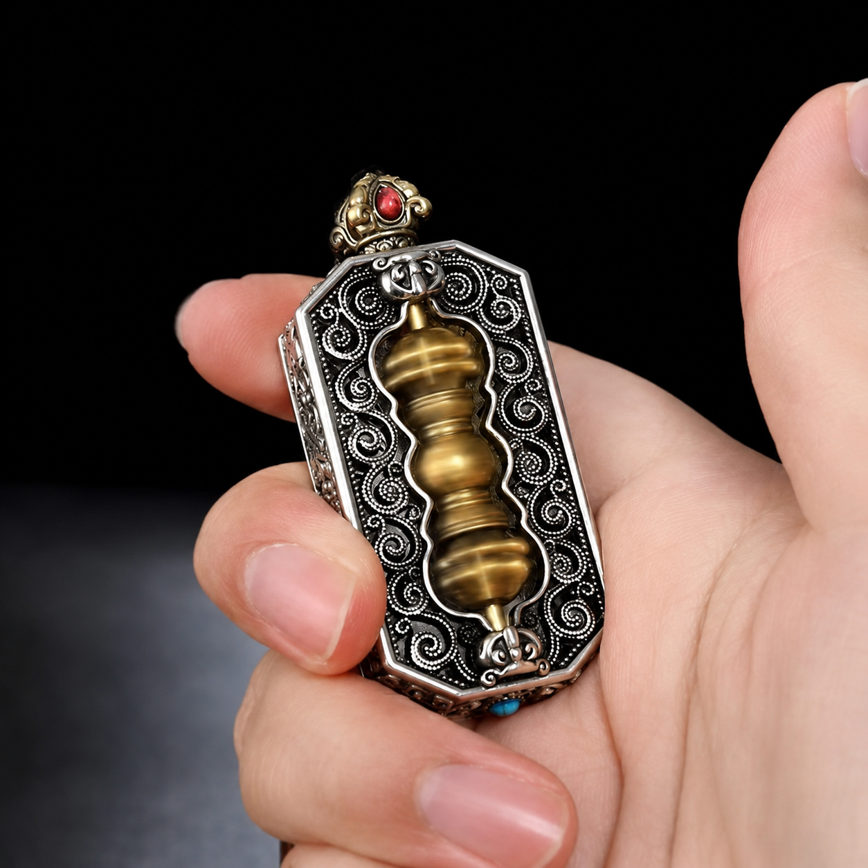 Rotatable Copper Om Mani Padme Hum Vajra Pendant Necklace