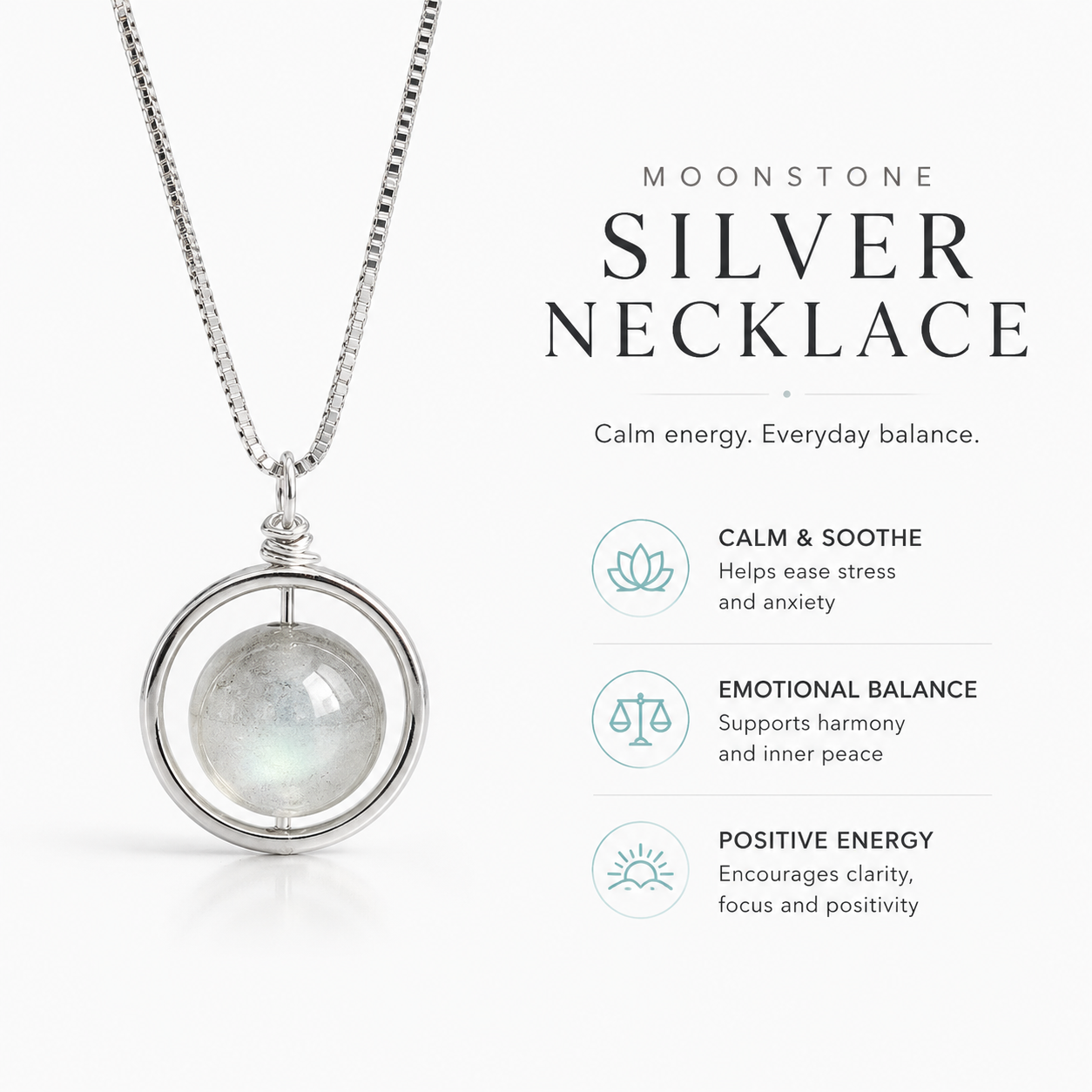 Rotatable Moonstone Pendant Necklace