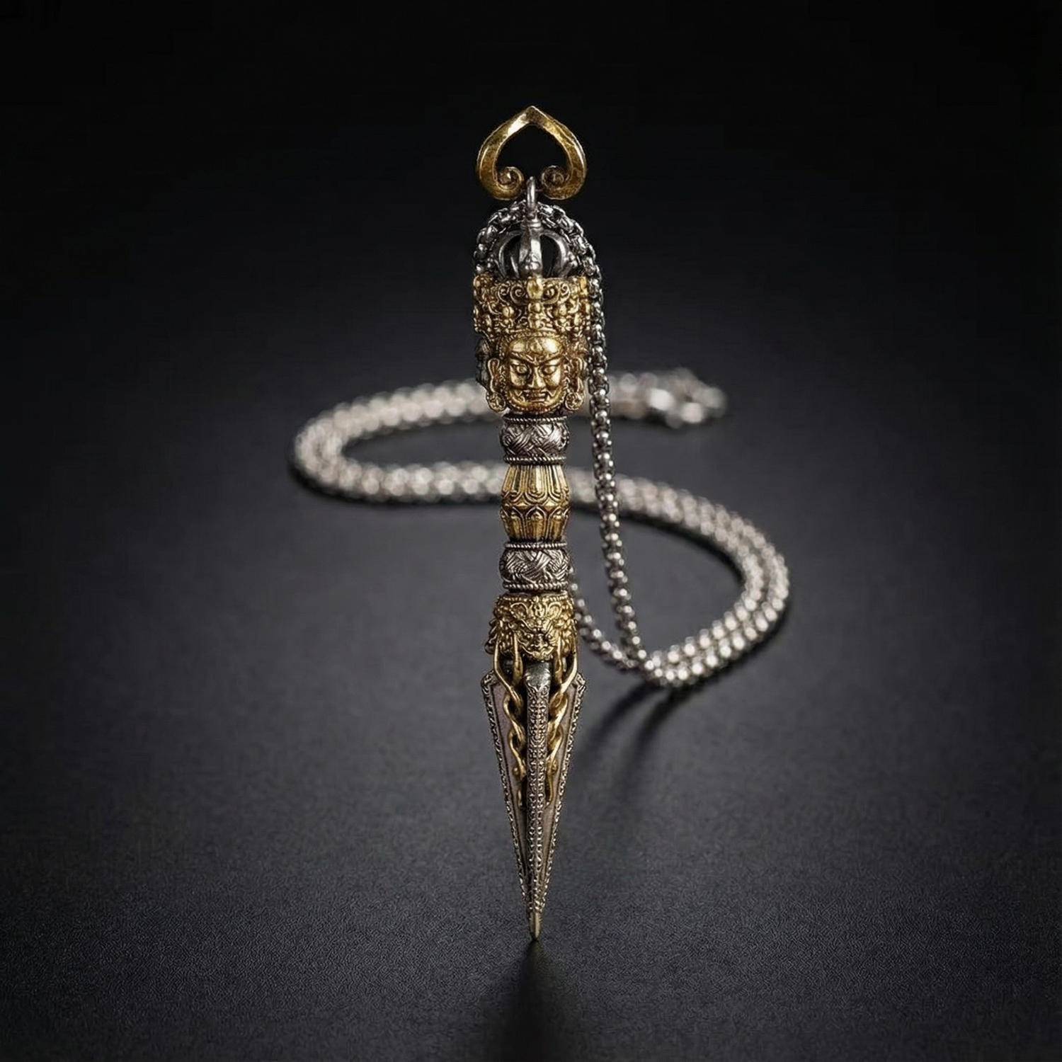Rotatable Brass Phurba Vajra Pendant Necklace