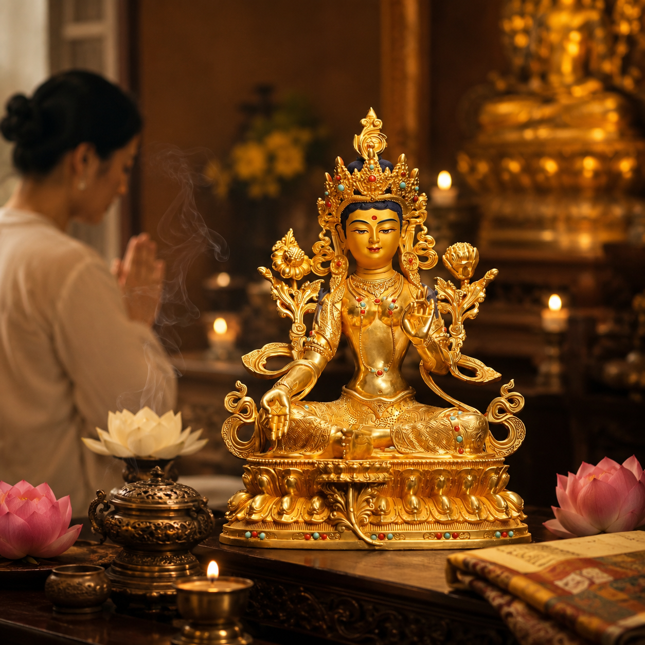 Gilded Green Tara Statue