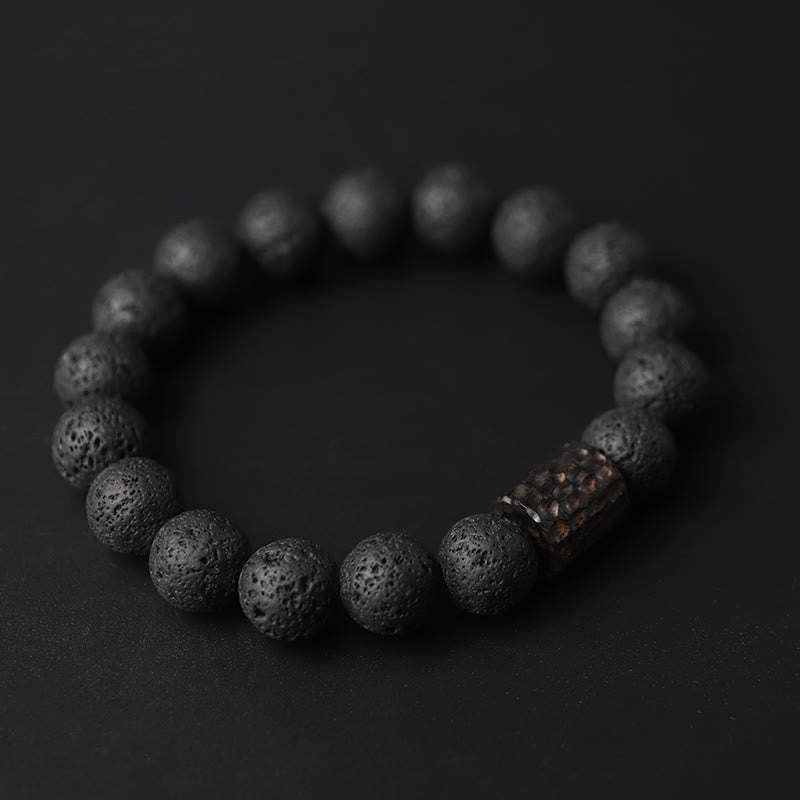 Natural Lava Stone, Tiger Eye & Ebony Wood Bracelet