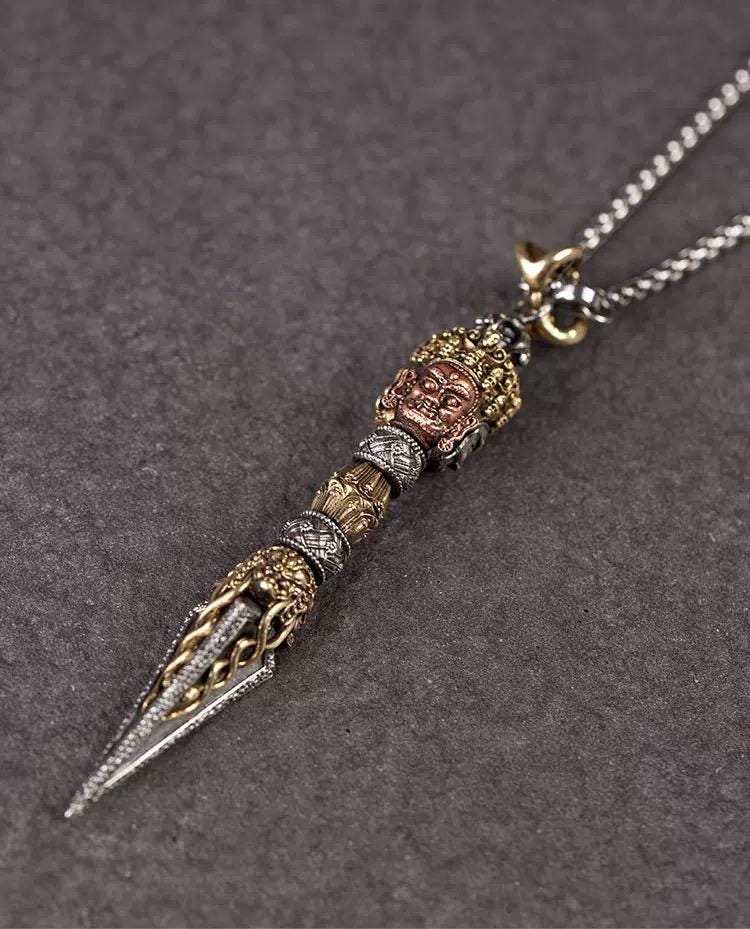Rotatable Brass Phurba Vajra Pendant Necklace