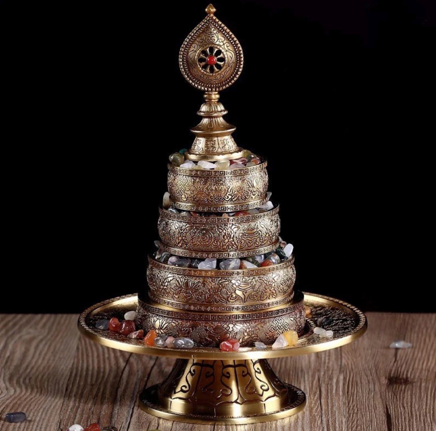 Handmade Brass Mandala Offering Set With Eight Auspicious Symbols