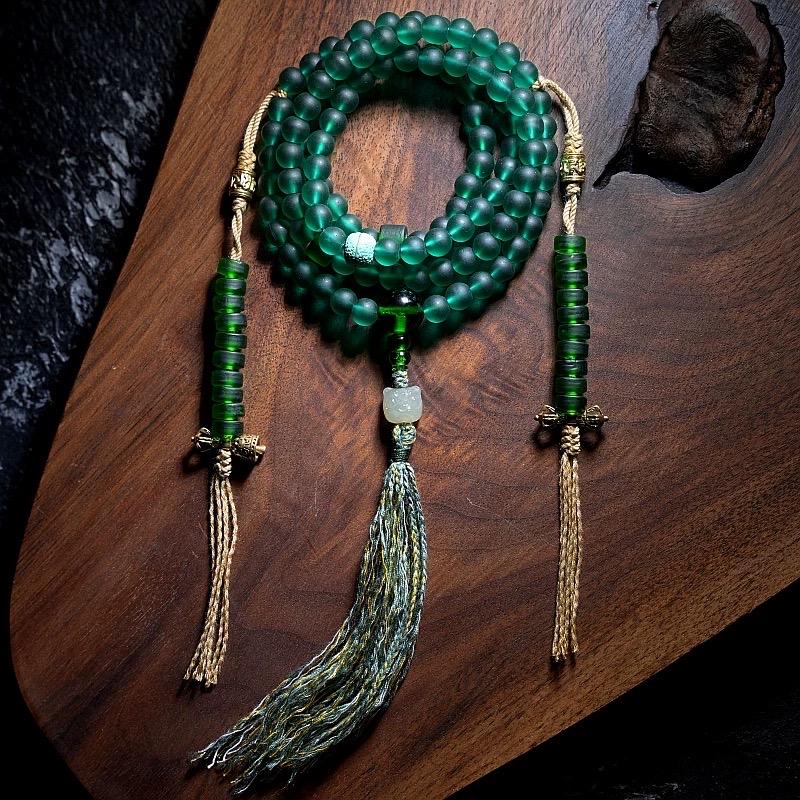 Handcrafted Green Tara Glass Bead 108-Bead Mala