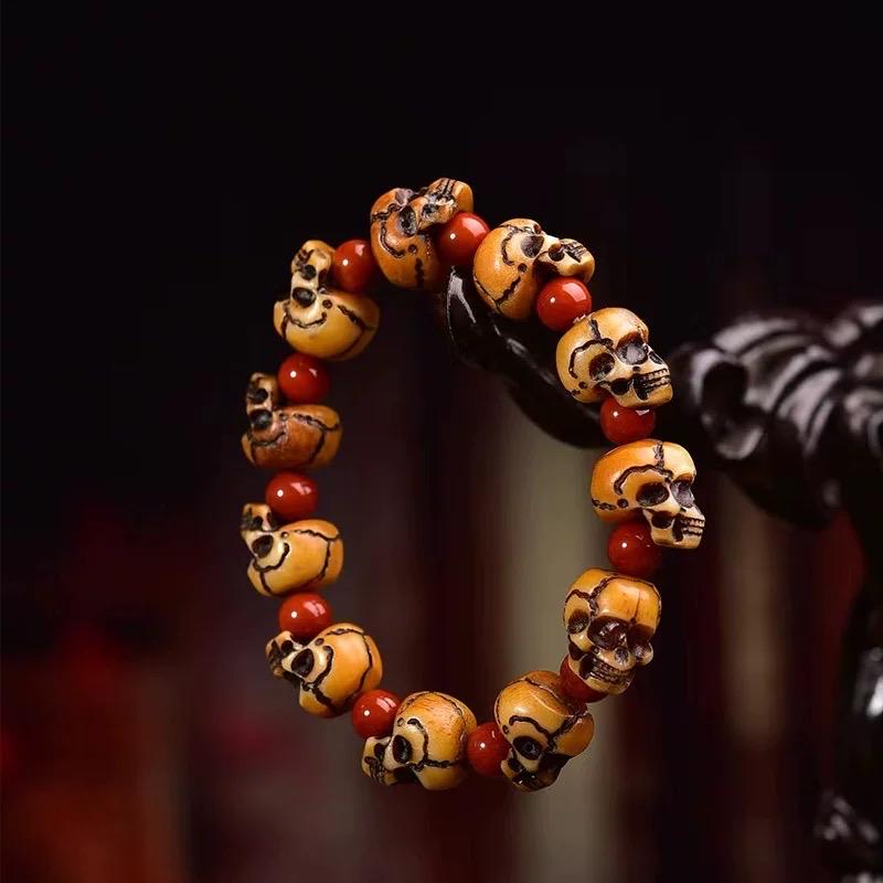 Handmade Tibetan Camel Bone Citipati Skull Bracelet