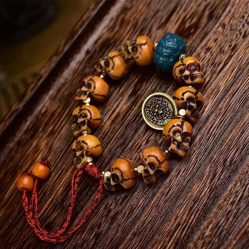 Handmade Tibetan Camel Bone Citipati Skull Bracelet
