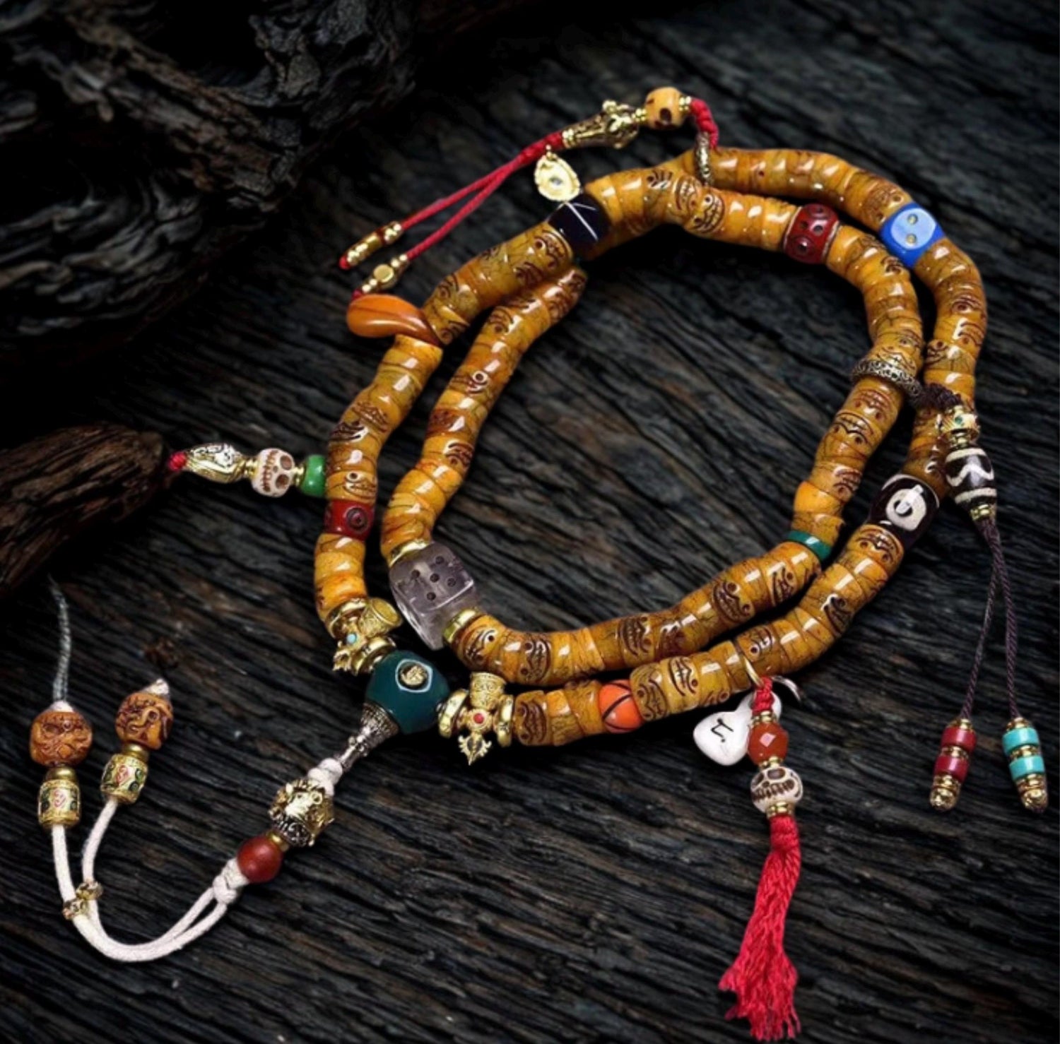 Yak Bone 108-Bead Tibetan Mala Bracelet