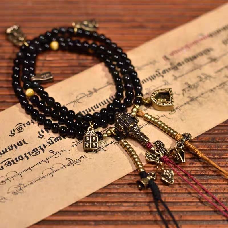 Black Agate & Tiger Eye 108-Bead Buddhist Mala