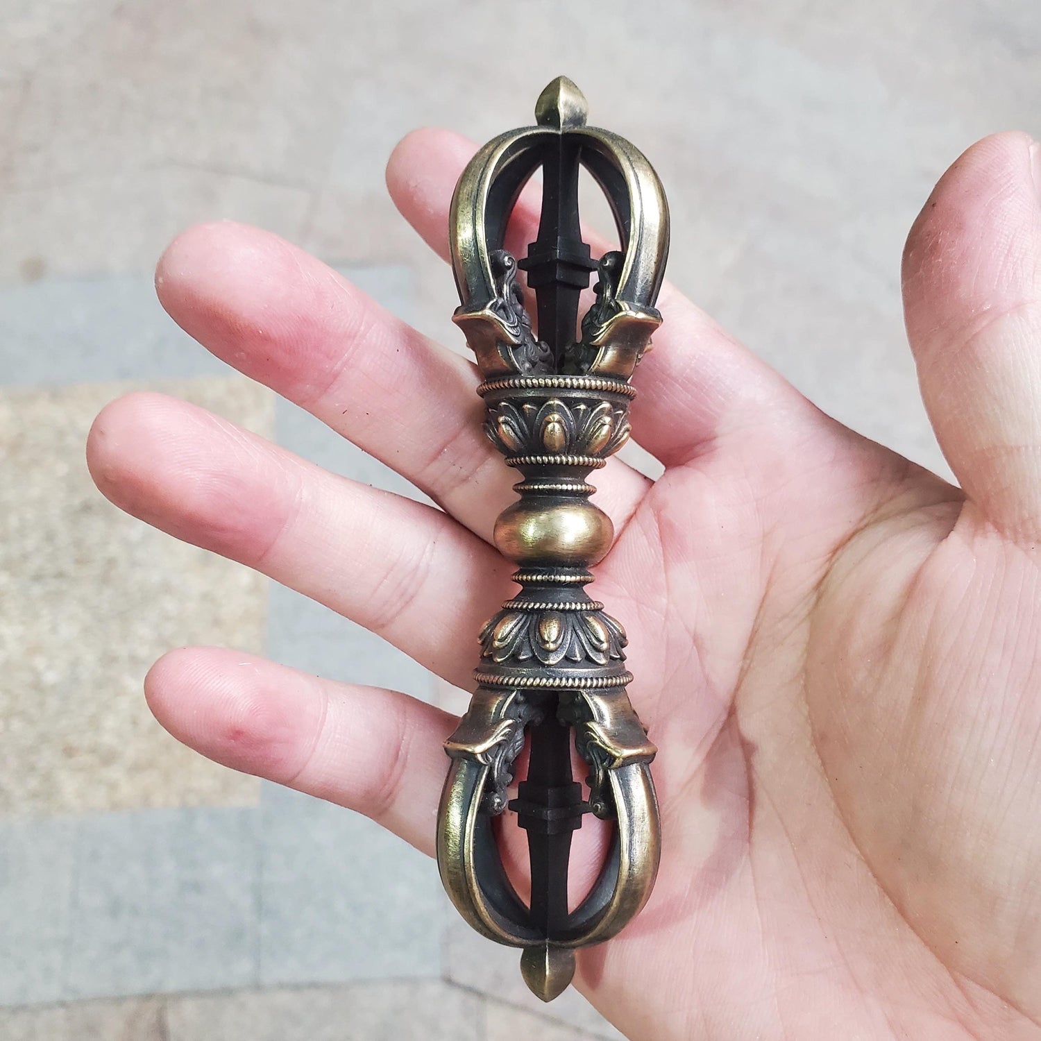 Brass Tibetan Vajra Bell & Dorje Set – Nepalese Handcrafted 5-Prong Ritual Bell