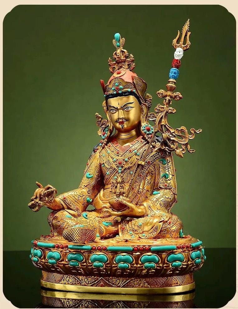 Full Gold-Plated Copper Padmasambhava Statue
