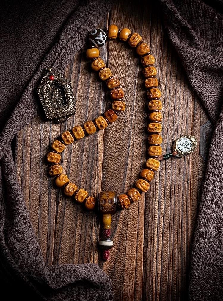 Handcrafted Yak Bone Skull Mala Bracelet