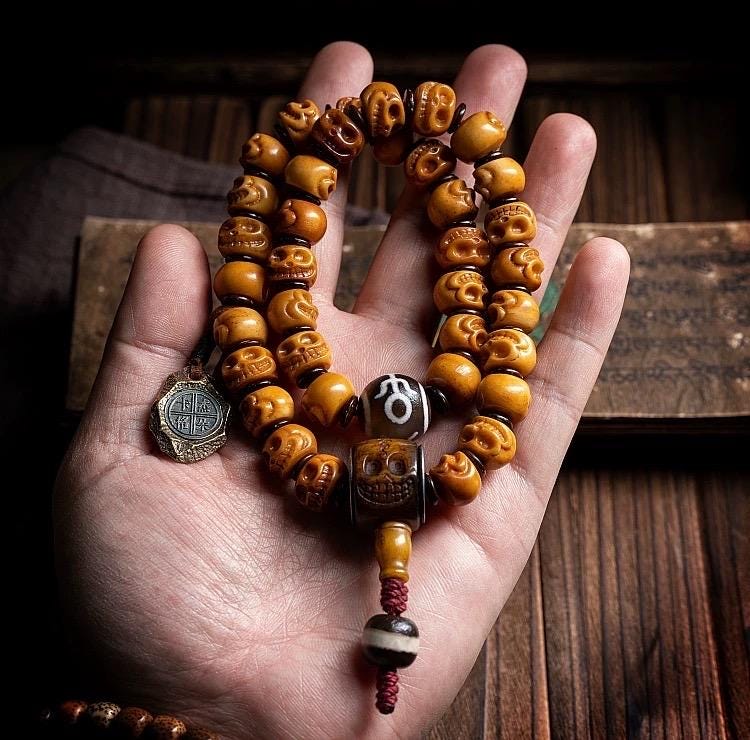 Handcrafted Yak Bone Skull Mala Bracelet