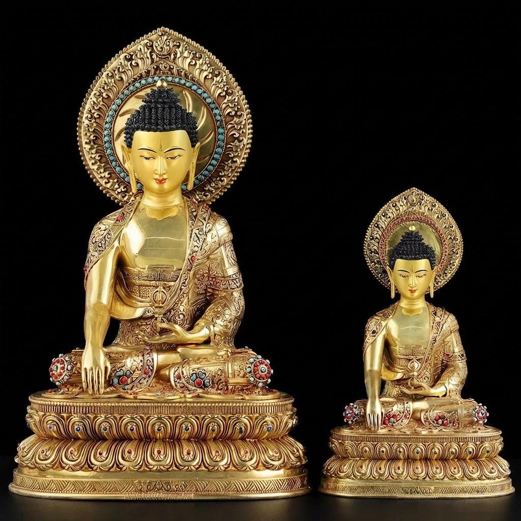 हस्त-उत्कीर्णित ताम्र अक्षोभ्य बुद्ध प्रतिमा