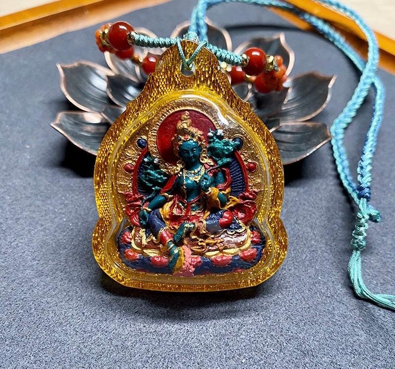 Hand-Painted Green Tara Tsa Tsa Thangka Necklace