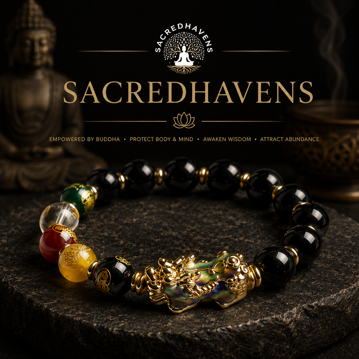 Color-Changing Black Obsidian Pixiu Bracelet