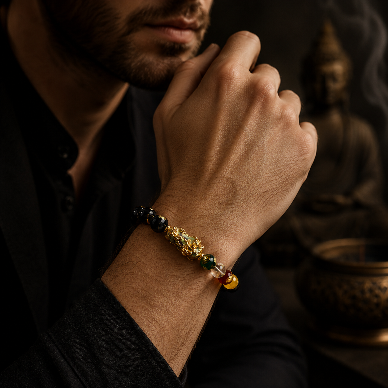 Color-Changing Black Obsidian Pixiu Bracelet