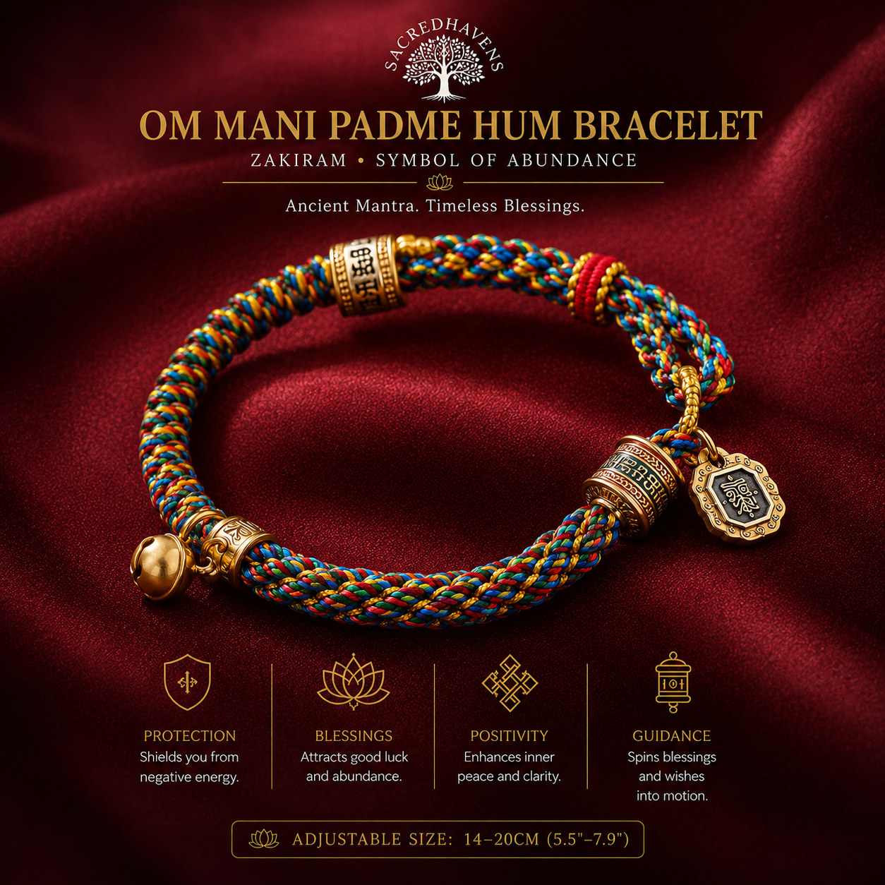 Carved Brass & Copper Om Mani Padme Hum Zakiram Bracelet