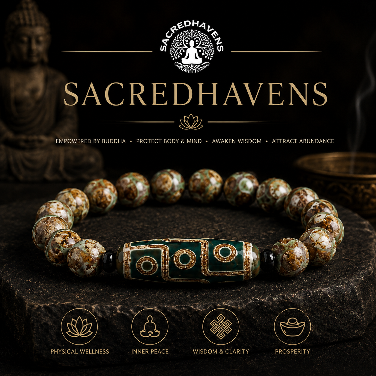 Tibetan Nine-Eye Dzi Bead Bracelet