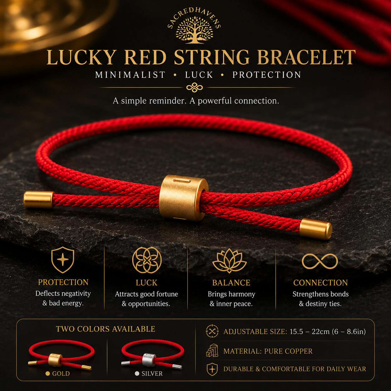 Minimalist Adjustable Red String Bracelet
