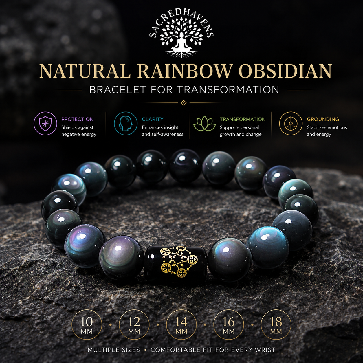 Natural Rainbow Obsidian Beaded Bracelet