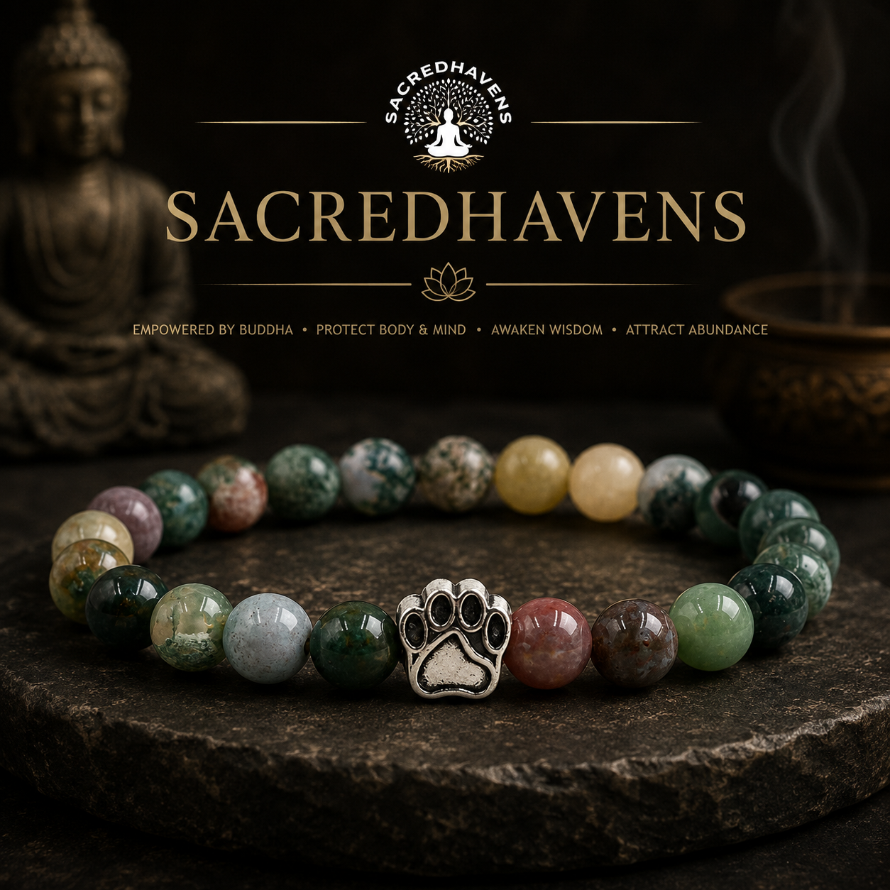 Natural Agate & Jasper Stone Beaded Bracelet
